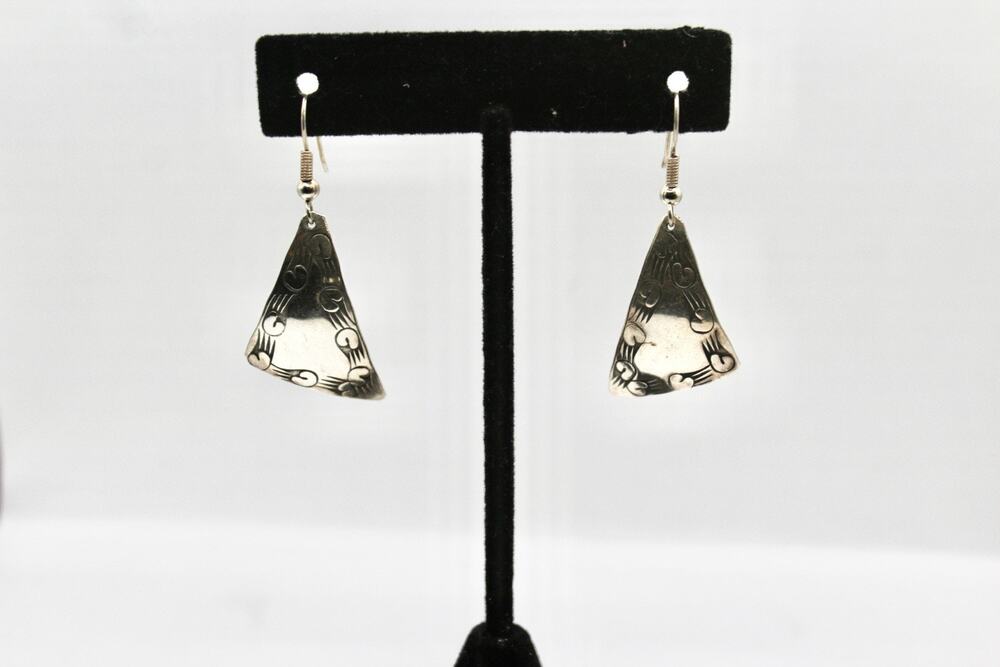 Sterling Silver Native American Etched Pierced Earrings AL Desiger